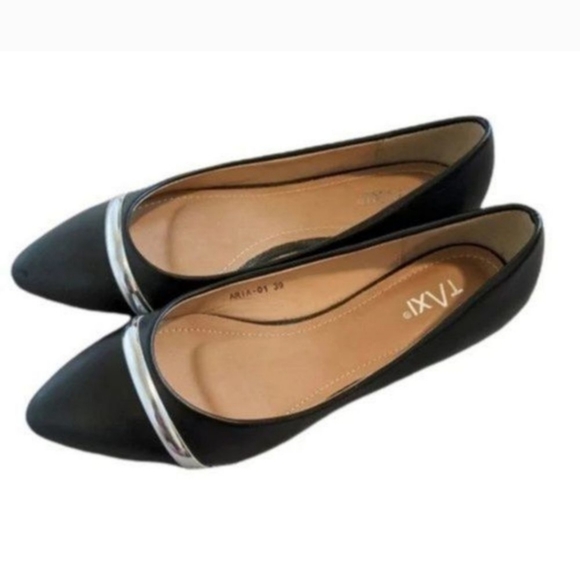 𝅺TAXI Aria-01 Shoes Black Silver Flats Pointed Toe Slip On Women's size 10 - Picture 3 of 4
